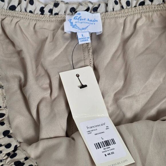 Francesca’s Blue Rain Ivory Polka Dot Ruffle Skirt L - Picture 5 of 9